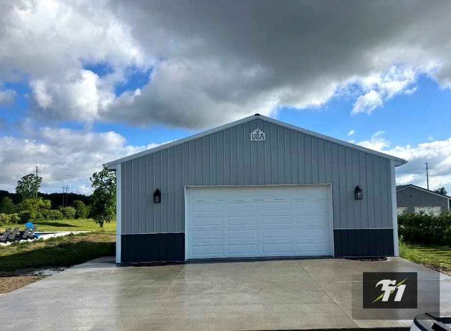Metal Garage & Concrete Apron